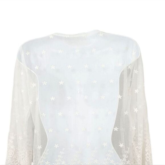 Vintage 90's Y2K Sheer Mesh Floral Embroidered Top in White Size Small - Picture 5 of 7